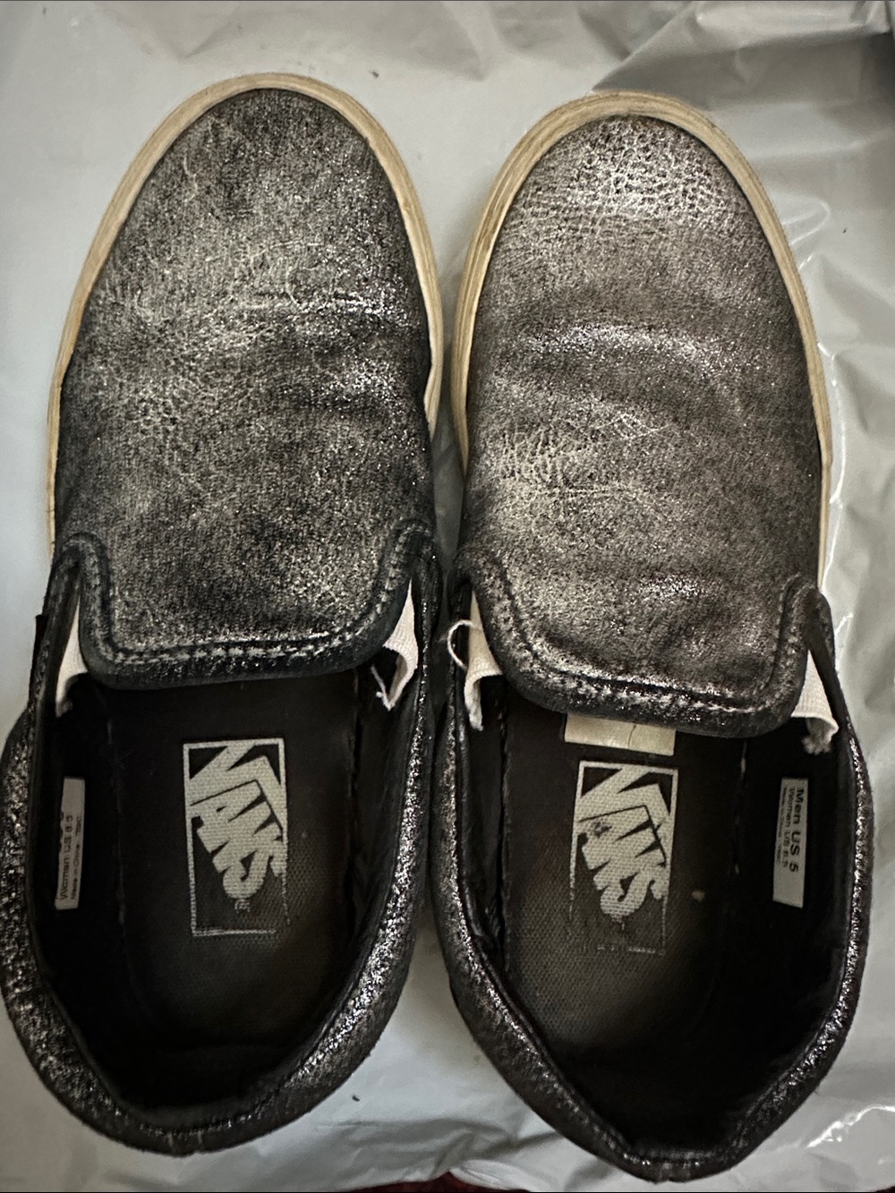 Vans Metallic Black Slip-On Sneakers